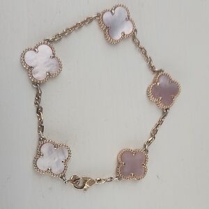 Delicate Pink Mother-of-Pearl Clover Link Bracelet